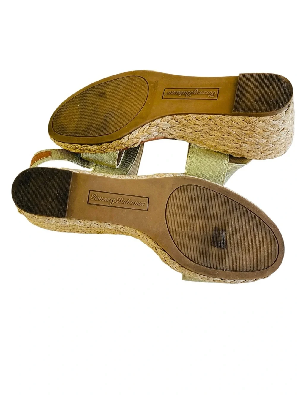 Tommy Bahama Sakura Metallic Sage Green Espadrille Wedge Sandals Size 10